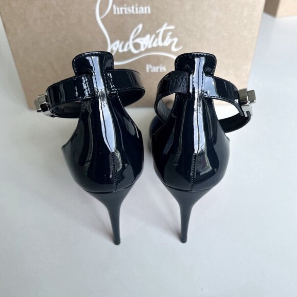 Christian Louboutin Patent Black Leather Actina 100 mm Heel Strap Pumps - Picture 4 of 5